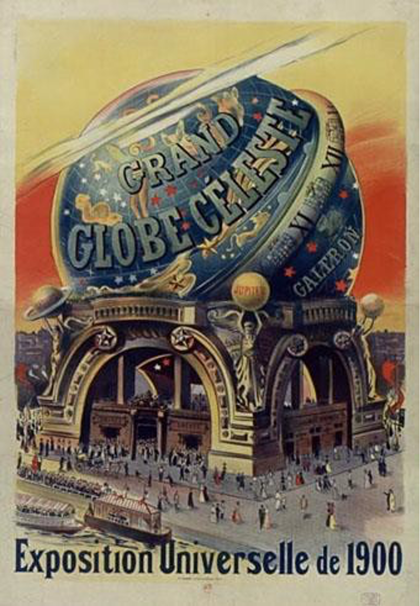 Poster advertising the Exposition Universelle, featuring the Grande Globe Céleste
